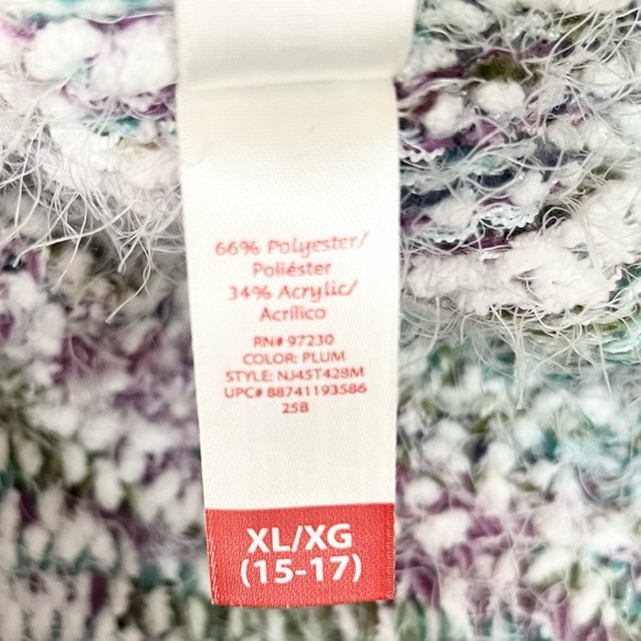 Soft Fuzzy Knit Sweater Purple Blue Green White Size XL - Picture 8 of 9